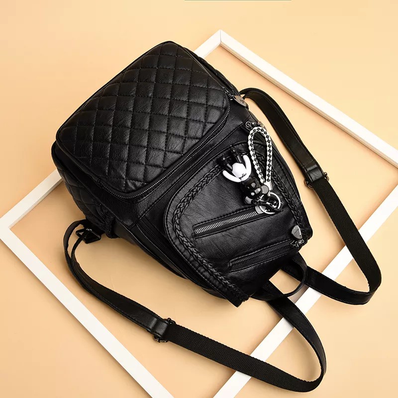 READY COD Ransel Mini Kulit Sintetis Motif Jait-Jait Bordir  Ransel Wanita Remaja Murah / Tas Ransel-3