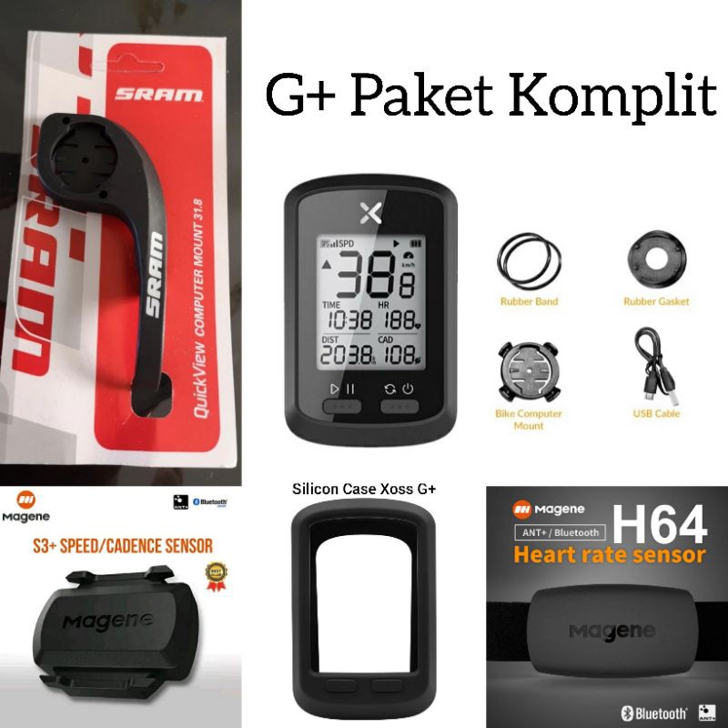 Paket Xoss G Plus Magene Speed atau Cadence Magene Heart Barfly Sram Silicon Case Xoss G plus