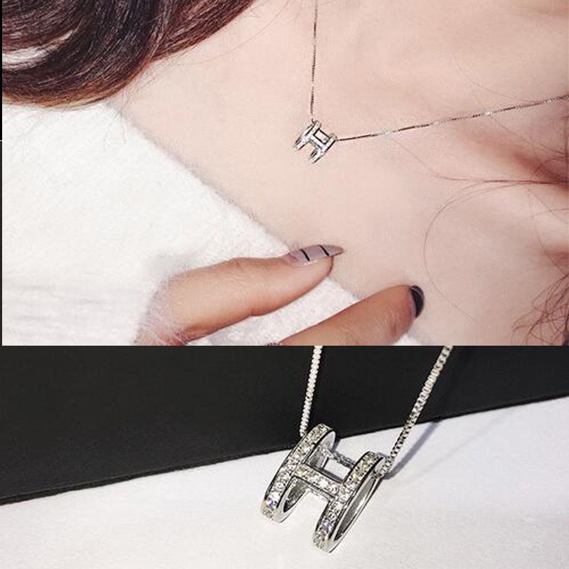 Kalung Klavikula Hias Liontin H Bahan Zirkon Untuk Wanita