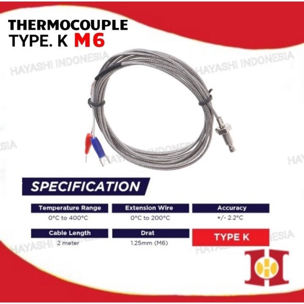 Thermocouple K Temperature Probe Sensor Suhu Temperatur Thermostat M6