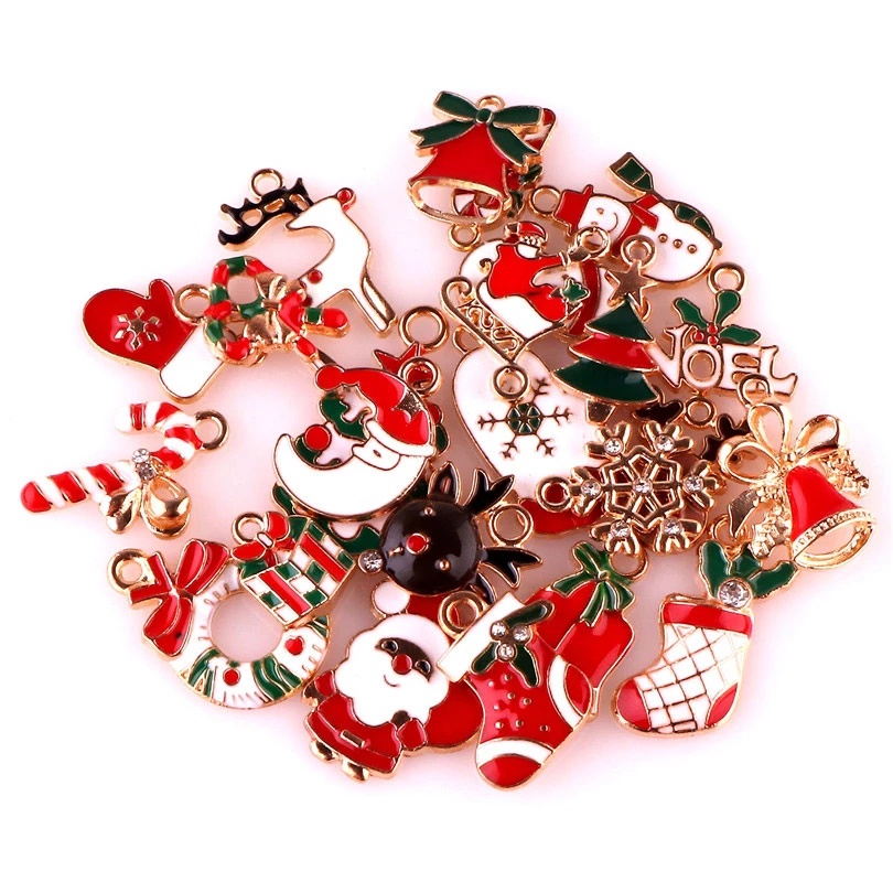 [Christmas Products] 1Set Mixed Christmas DIY Jewelry Bracelet Earrings Necklace Enamel Pendants Ornament