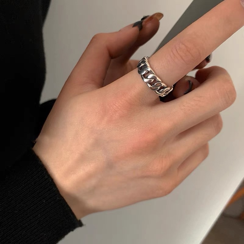 YEEZII 2pcs / Set Cincin Model Rantai Silang Geometris Terbuka Dapat Disesuaikan Warna Silver Untuk Wanita