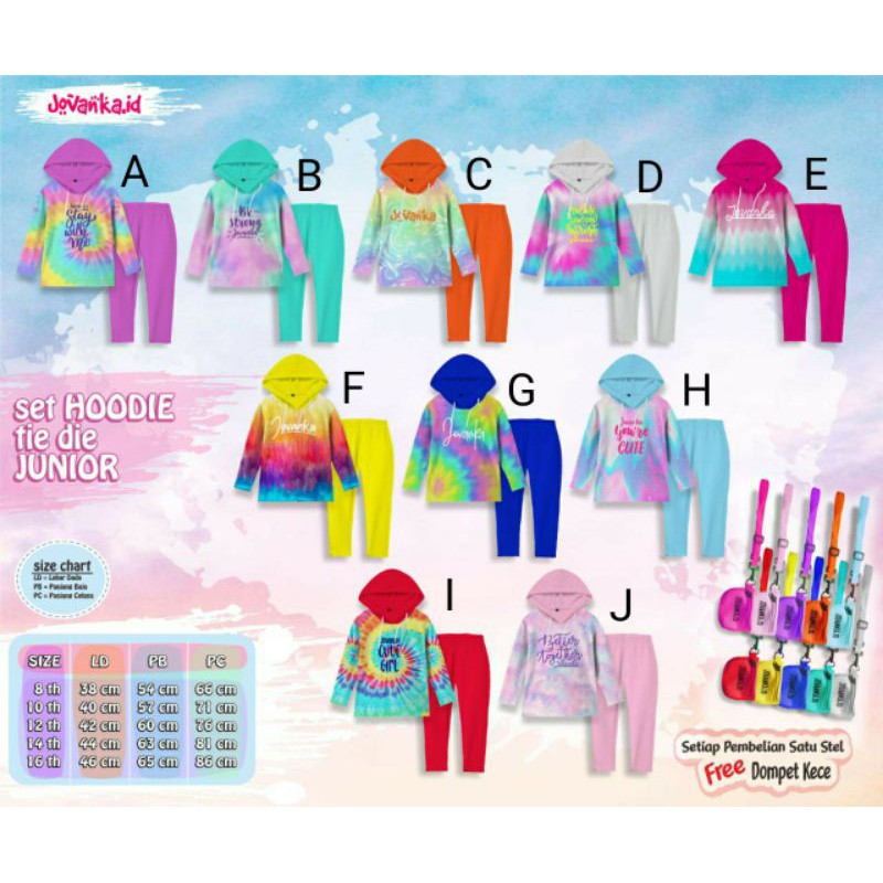 ONE SET HOODIE TIE DIE SETELAN TIE DYE JUNIOR JOVANKA.ID FREE DOMPET KECE