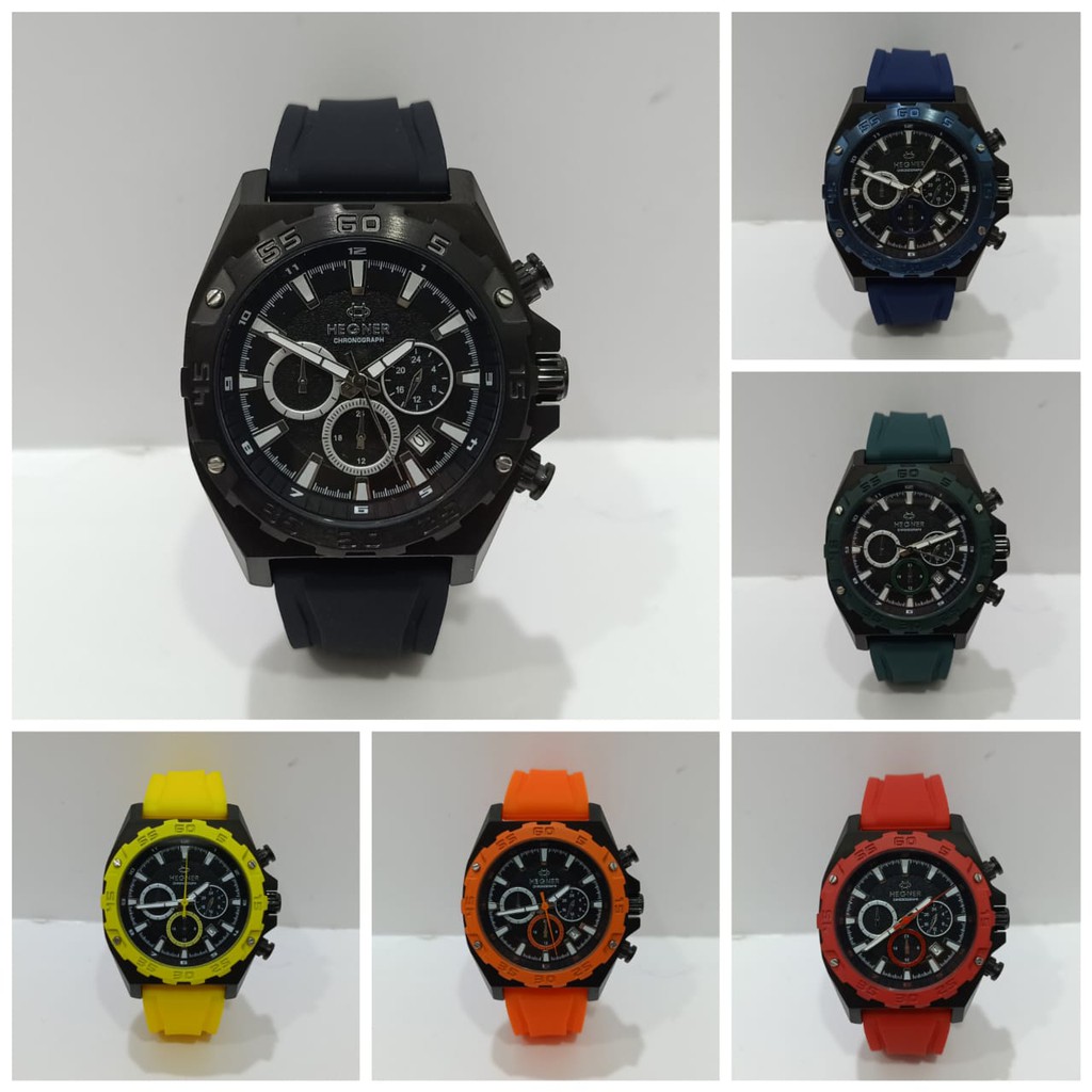 Jam Pria Hegner H-1671-G3 H 1671 G3 Rubber Strap Original Garansi Resmi