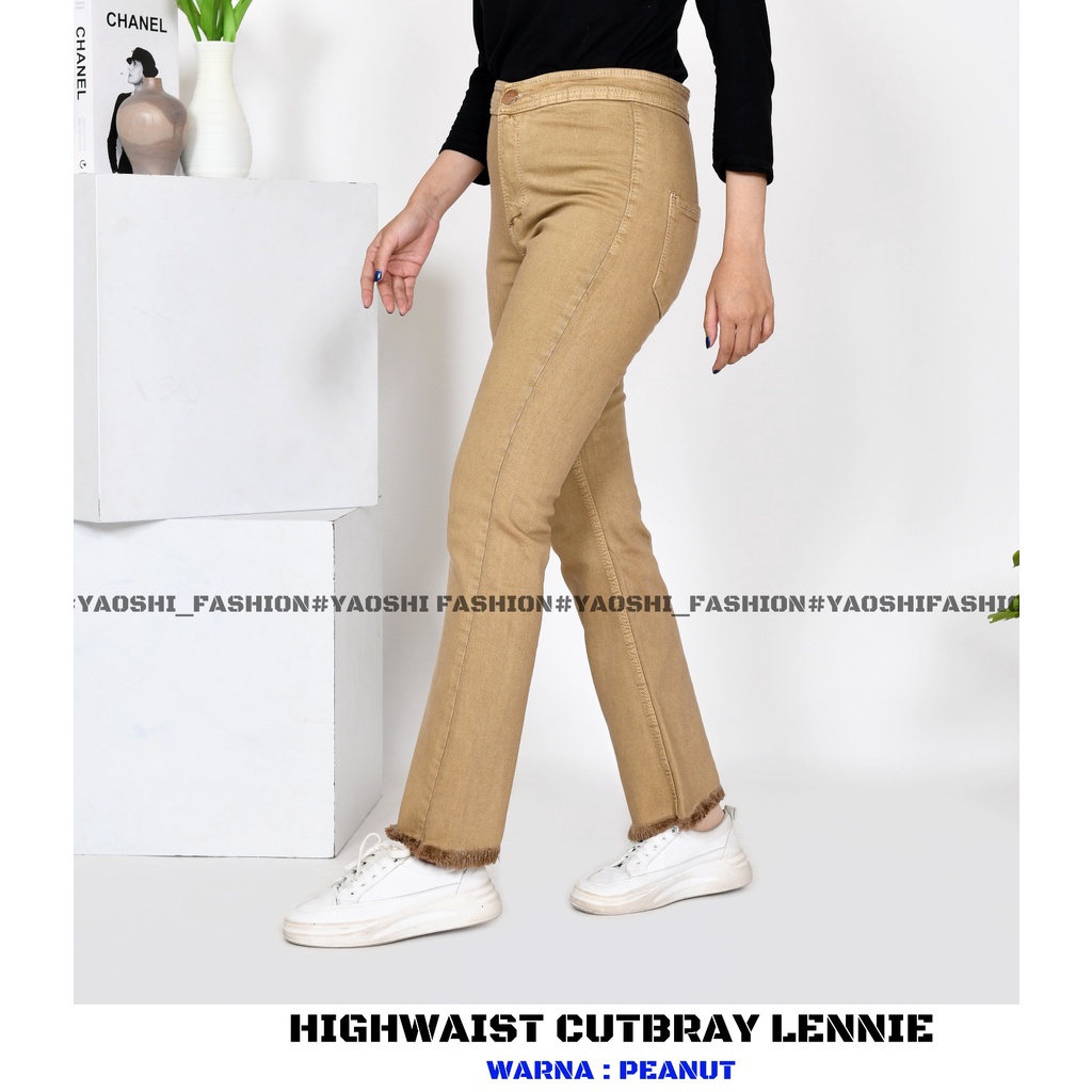 YAOSHI - CELANA PANJANG DENIM/JEANS PINGGANG TINGGI WANITA- HIGHWAIST CUTBRAY RAWIS LENNIE