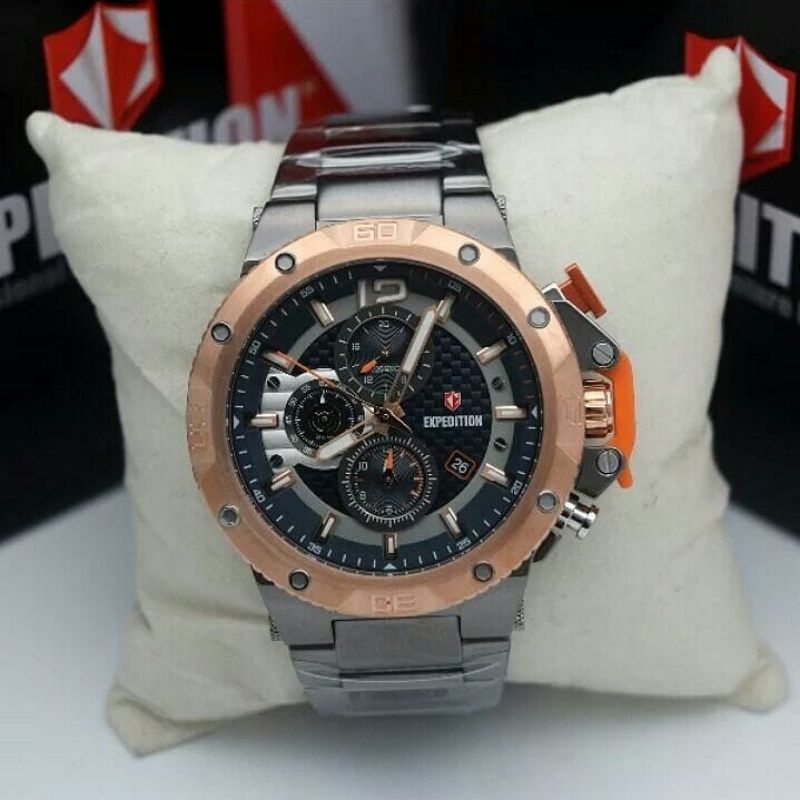 Jam Tangan Expedition E 6751 Pria / E6751 MC Grey Rosegold Original