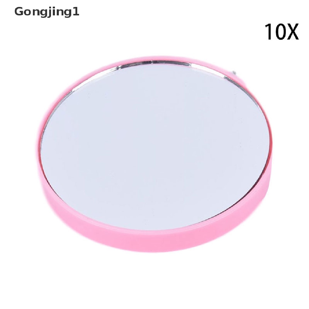 Gongjing1 Cermin Makeup Bulat Portable 5X 10X Pembesaran Dengan Dua Suction Cup