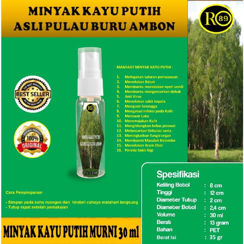 30 ml Minyak Kayu Putih Asli 100 % Murni dari Pulau Buru Maluku (Botol Spray)