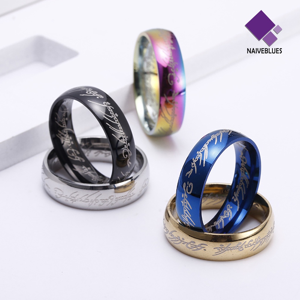 Cincin Pernikahan Motif Print Tulisan Bahan Baja Untuk Pria Dan Wanita