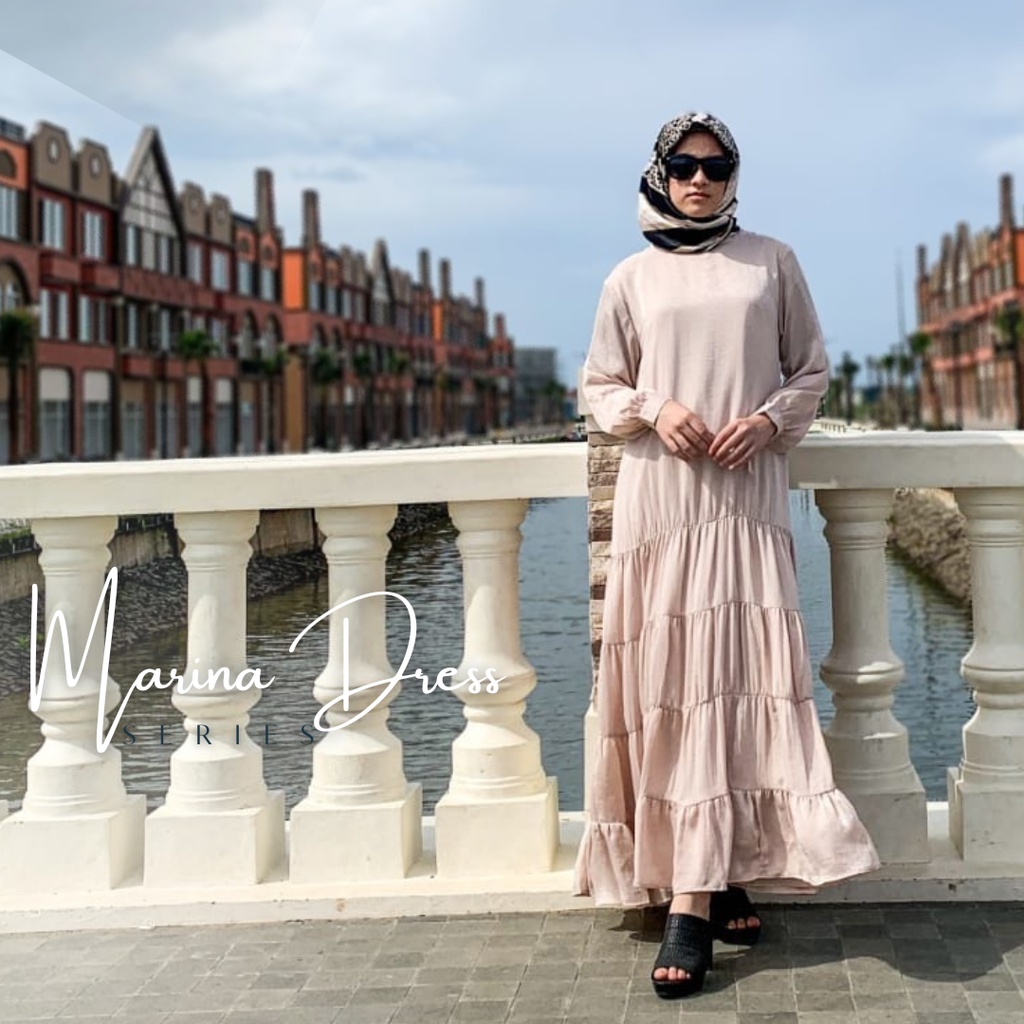 MARINA DRESS PEACH by YUMNAA HIJAB - GAMIS UMBRELLA - GAMIS TERBARU 2022 - GAMIS PITA - GAMIS OBI - 
