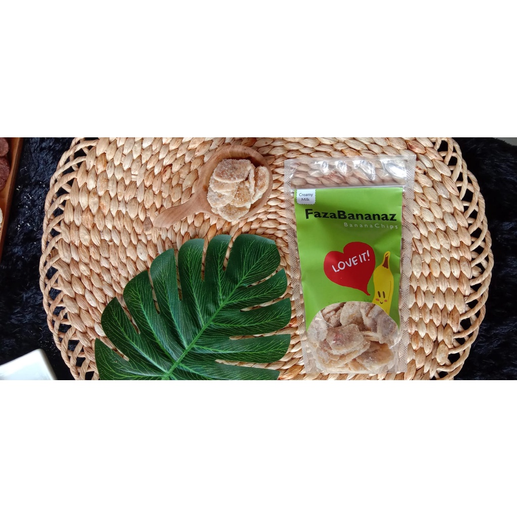 

FAZABANANAZ Keripik Pisang Lampung Creamy Milk Rasa Susu 100 gram Personal Pack Renyah Cocok Untuk Bekal Sekolah