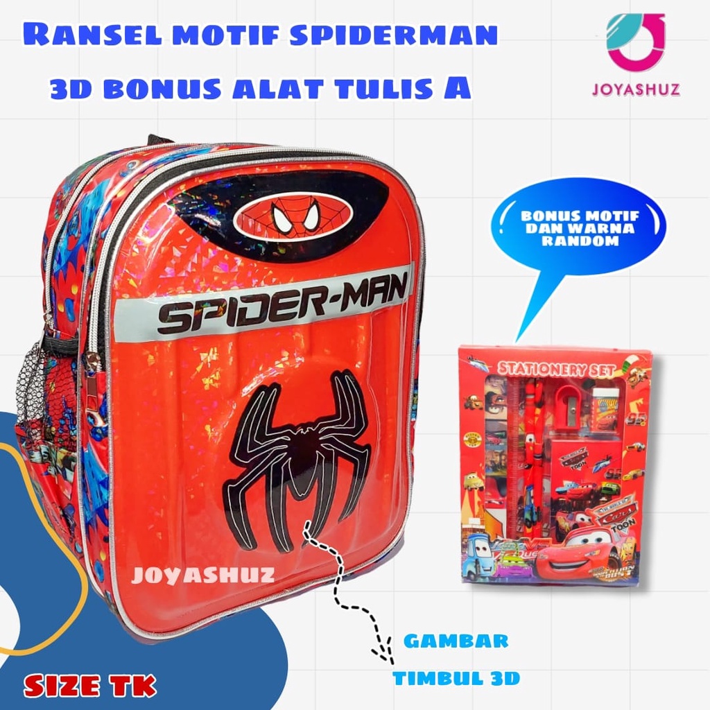 Tas Anak Laki Laki Karakter Spiderman Gratis Bonus - Ransel Anak Laki-laki - Ransel  Anak TK -  Spiderman - Tas Gratis Botol -  Tas Sekolah Anak - Spiderman -  Super Hero - Marvel- Joyashuz