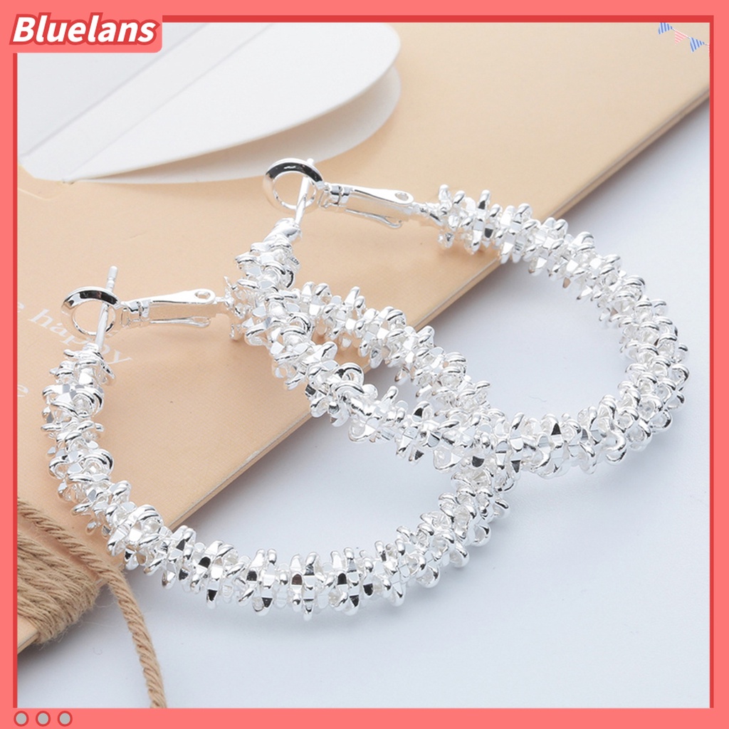 Bluelans Anting Hoop Lapis Silver Anti Karat Untuk Wanita