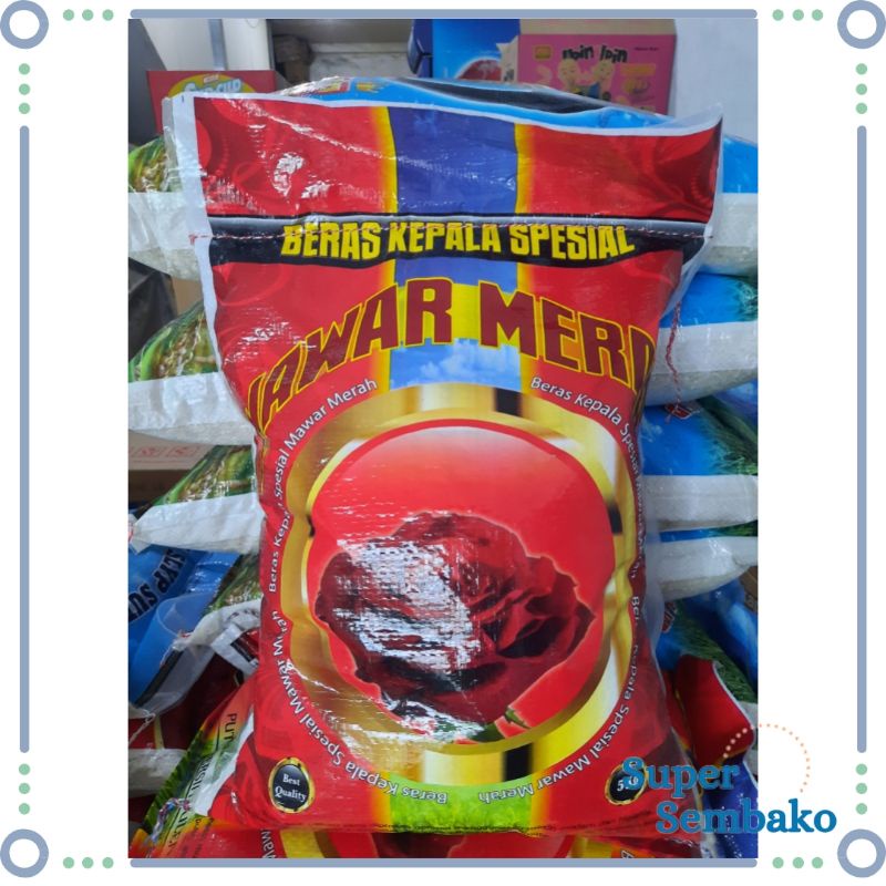 BERAS 5KG / 5 KG KEPALA SPESIAL MAWAR MERAH SUPER SEMBAKO MURAH MAKASSAR
