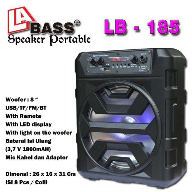 Speaker Portable 8 inch Bluetooth LABASS LB185 Bonus Mic