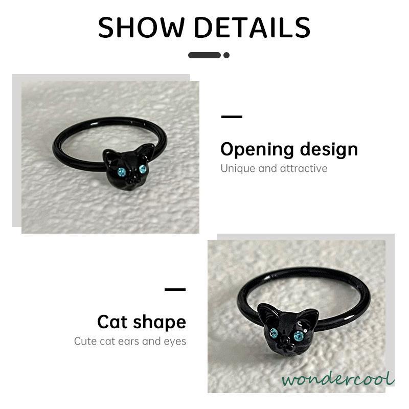 Cincin Kucing Hitam Wanita Trendi Desain Niche Cincin Jari Telunjuk Fashion Kepribadian Cincin-Won