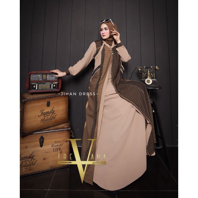 Jihan Dress Ori by Trevana Collection Premium / Dress Syar'i / Gamis Pesta Mewah / Baju Syar'i Terbaru / Dress Polos Mewah / Fashion Muslimah Branded-A