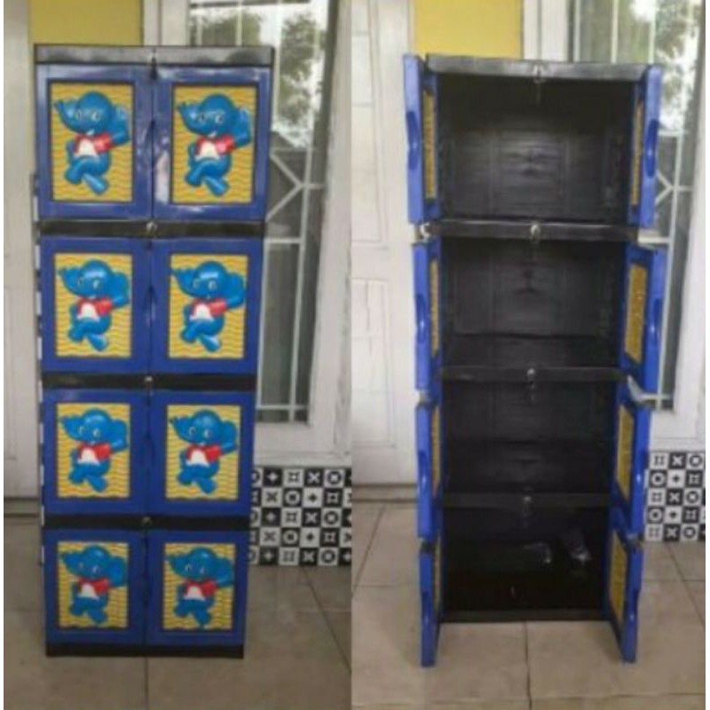 Lemari PLastik Aquose Mini Boneka Timbul Susun 4+Full Kunci