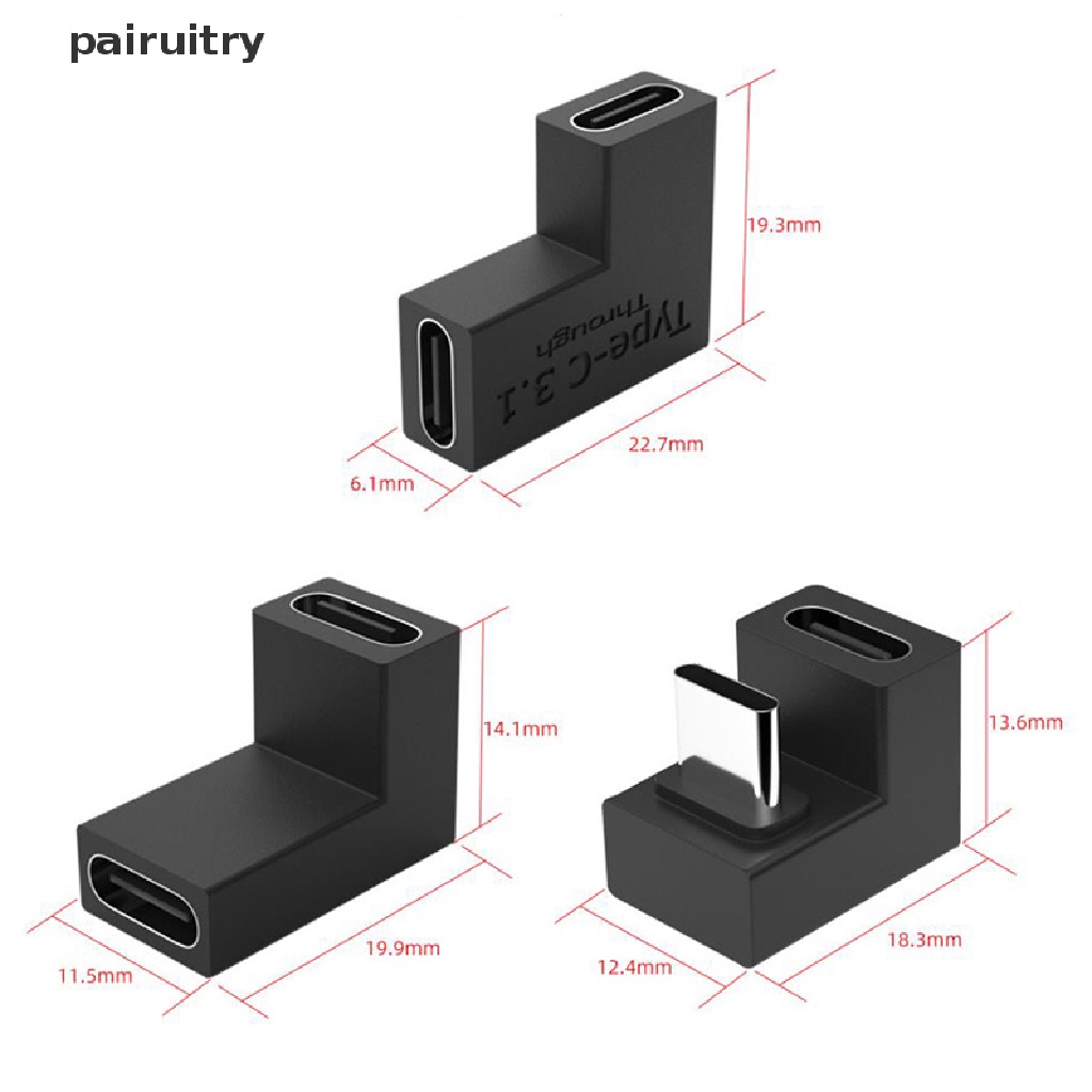 Adaptor Konverter OTG USB 3.1 Tipe C 20Gbps Male Ke Female Sudut Kanan 90 Derajat