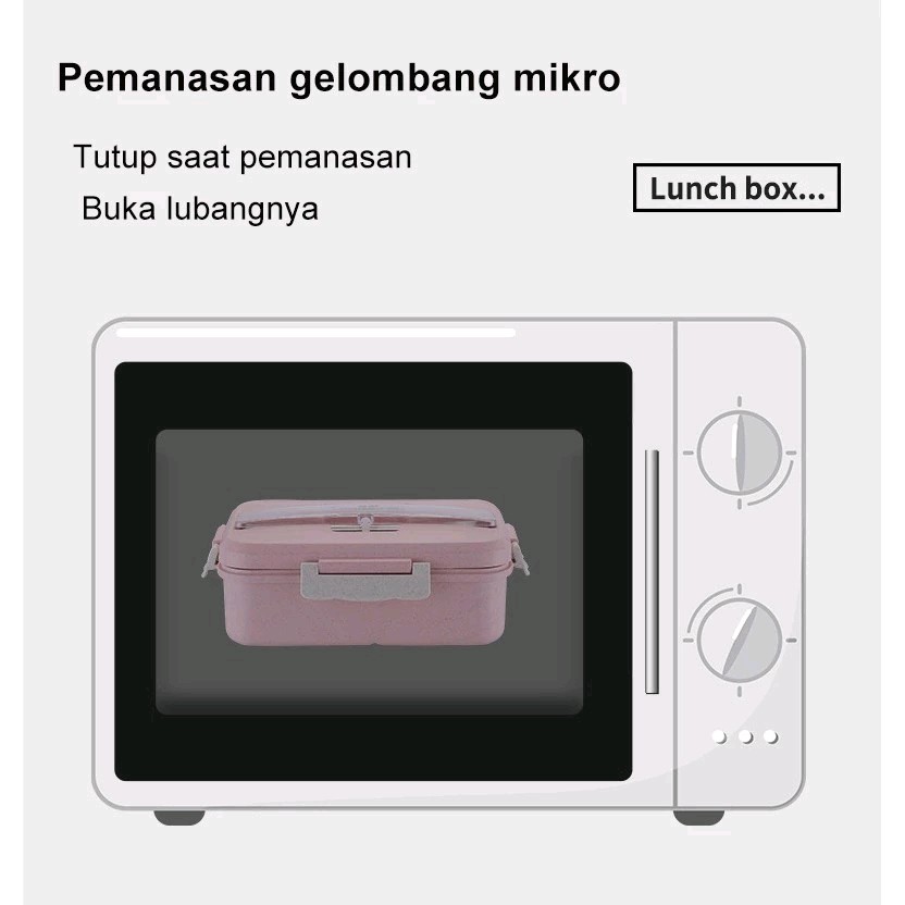 Kotak Makan Siang Microwave Kotak Bekal Lunch Box Set Free Sendok Sumpit 1000ml