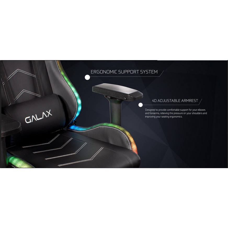 GALAX Gaming Chair GC-01 Black - RGB Effect - Lumbar Pillow - Ergonomic Support System