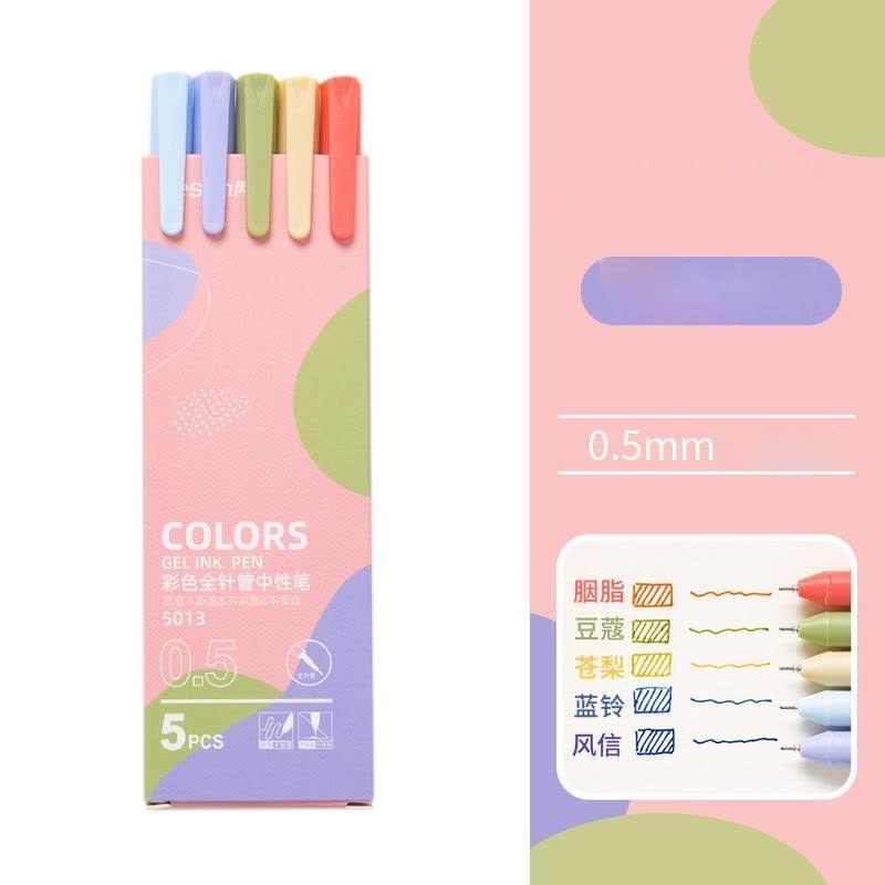 5 pcs/box 0.5MM Morandi Gel Pulpen Warna Macaron Campuran Perlengkapan Alat Tulis Mahasiswa Untuk Jurnal LADALA