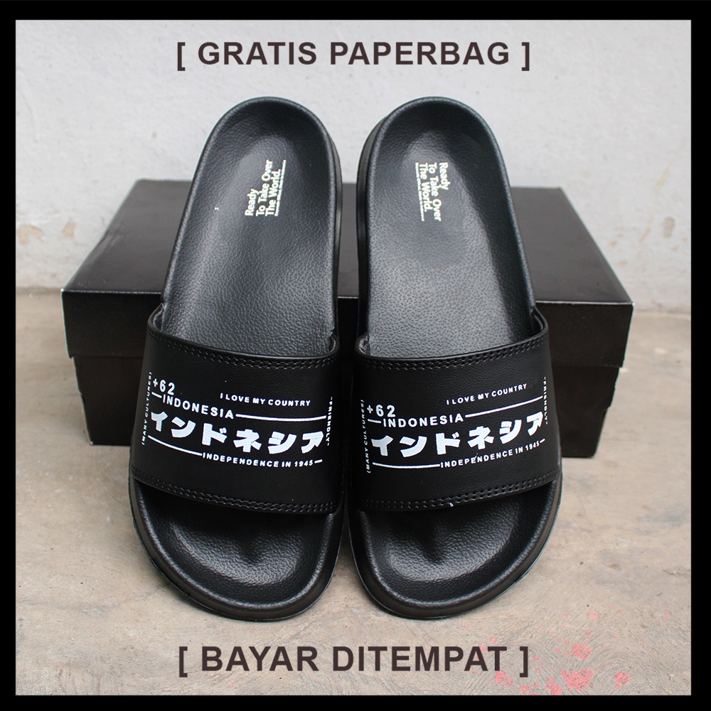 Sendal Selop Pria Distro Terbaru Boyscode Kanji Indonesia / Sendal Slide Pria / Sendal Slip On Pria