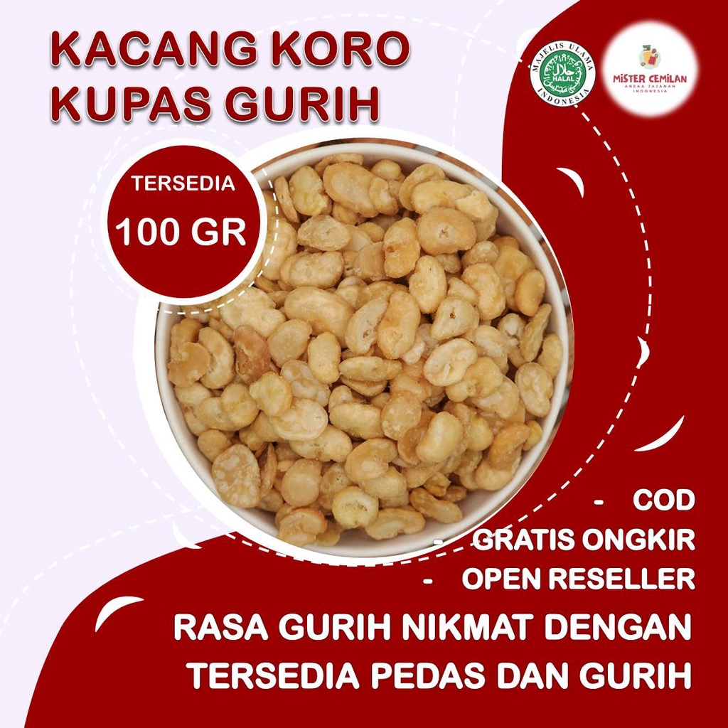 

100GRAM KACANG KORO KUPAS GURIH ASIN BY.MISTER CEMILAN