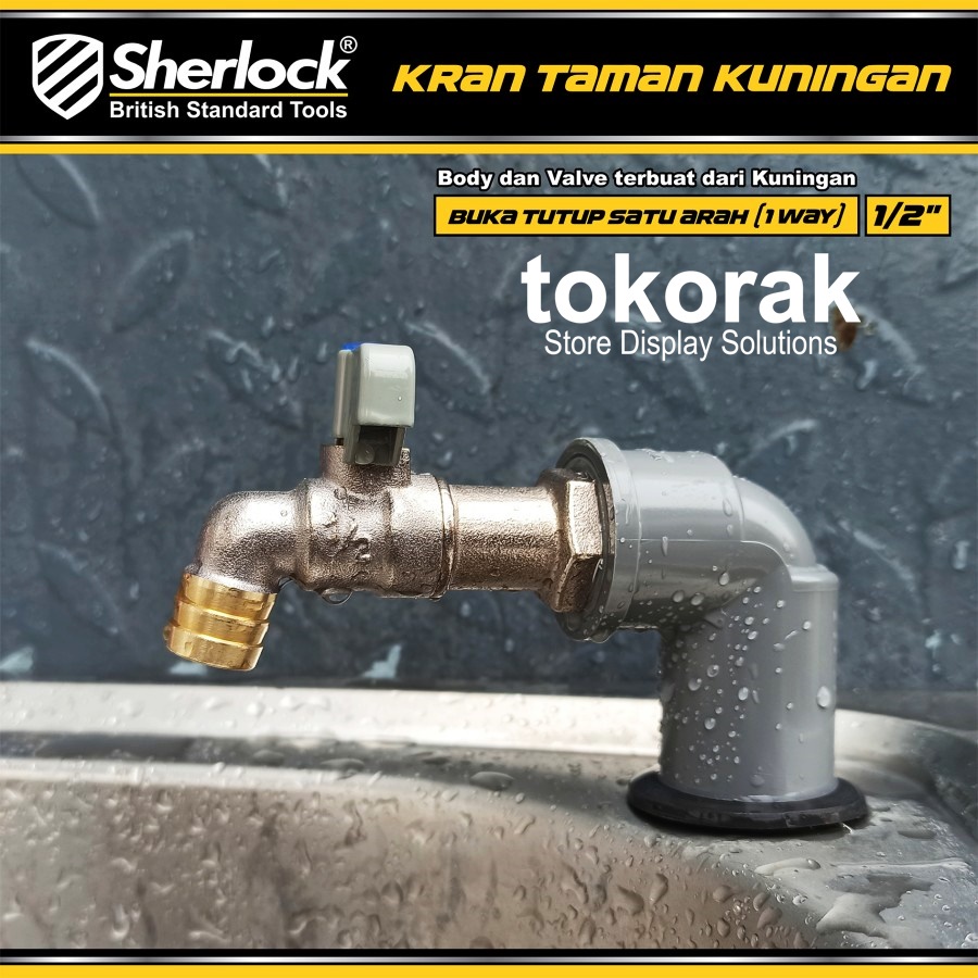 KRAN AIR TAMAN 1 WAY 1/2 INCH KUNINGAN SHERLOCK - KRAN TEMBOK CEBOL