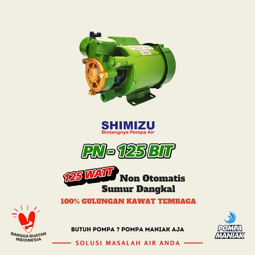 Pompa Air Shimizu PN-125 BIT / PN125BIT Sumur Dangkal