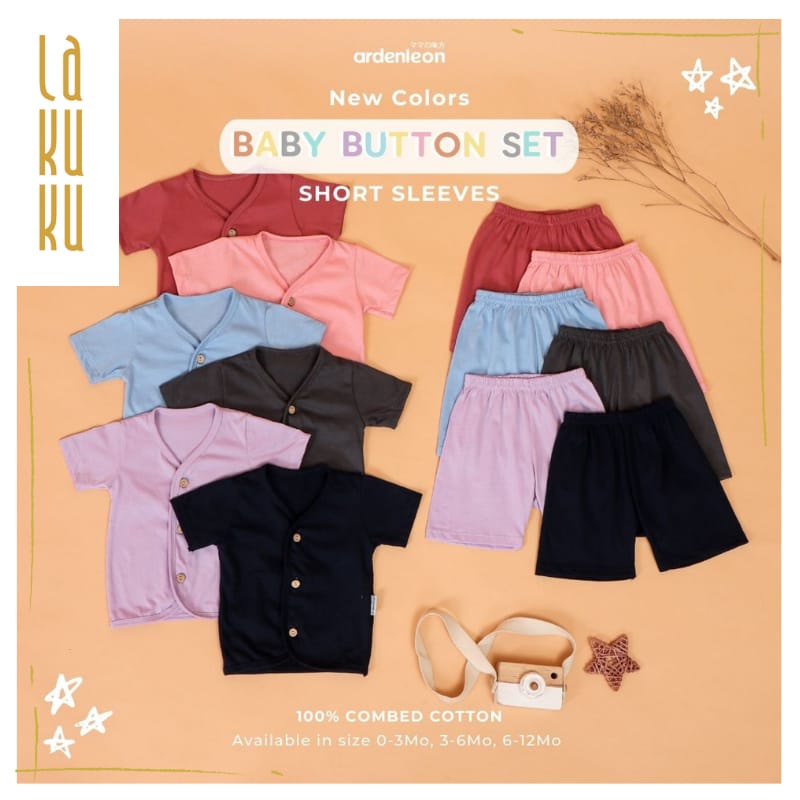 Lakuku - ARDENLEON Baby Button Pendek Polos Short setelan baju celana anak bayi