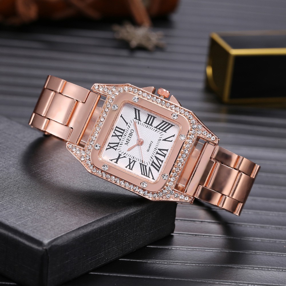 Watchyou Jam Tangan Wanita A0101 Fashion Roman Numerals Square Diamond Steel Band Women's Watches