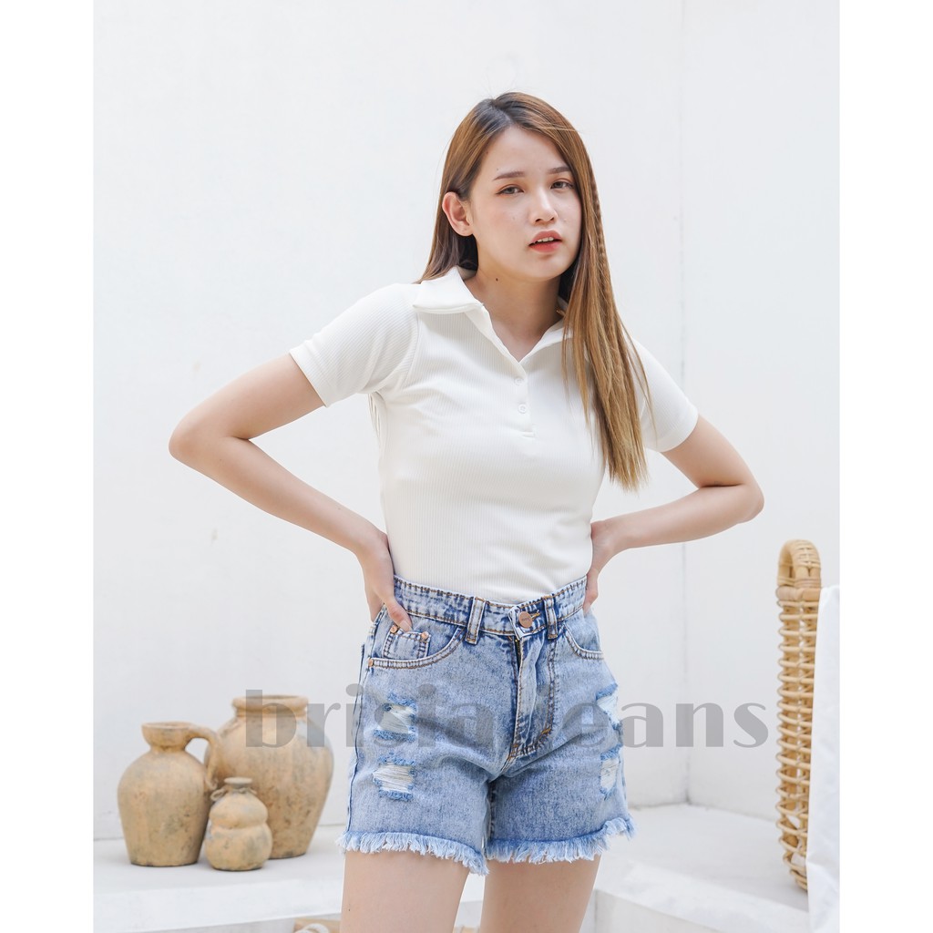 [SIZE 27-34] RUBY Hotpants Jeans Ripped - Snow Blue / Celana Pendek Jeans Highwaist Hotpants