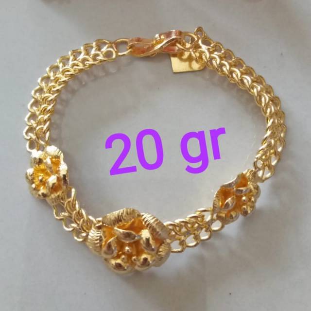 Gelang 3 mawar rante emas 24karat kadar 99.9% berat 20gram