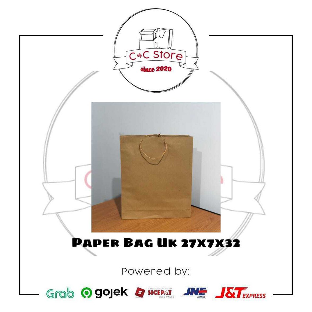 

Tas Kertas / Paper Bag Polos Tali Rotan UK 27 x 7 x 32