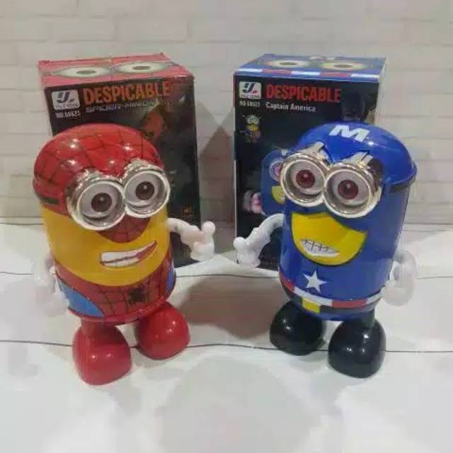Mainan Dancing Minion Spiderman dan Captan Amerika