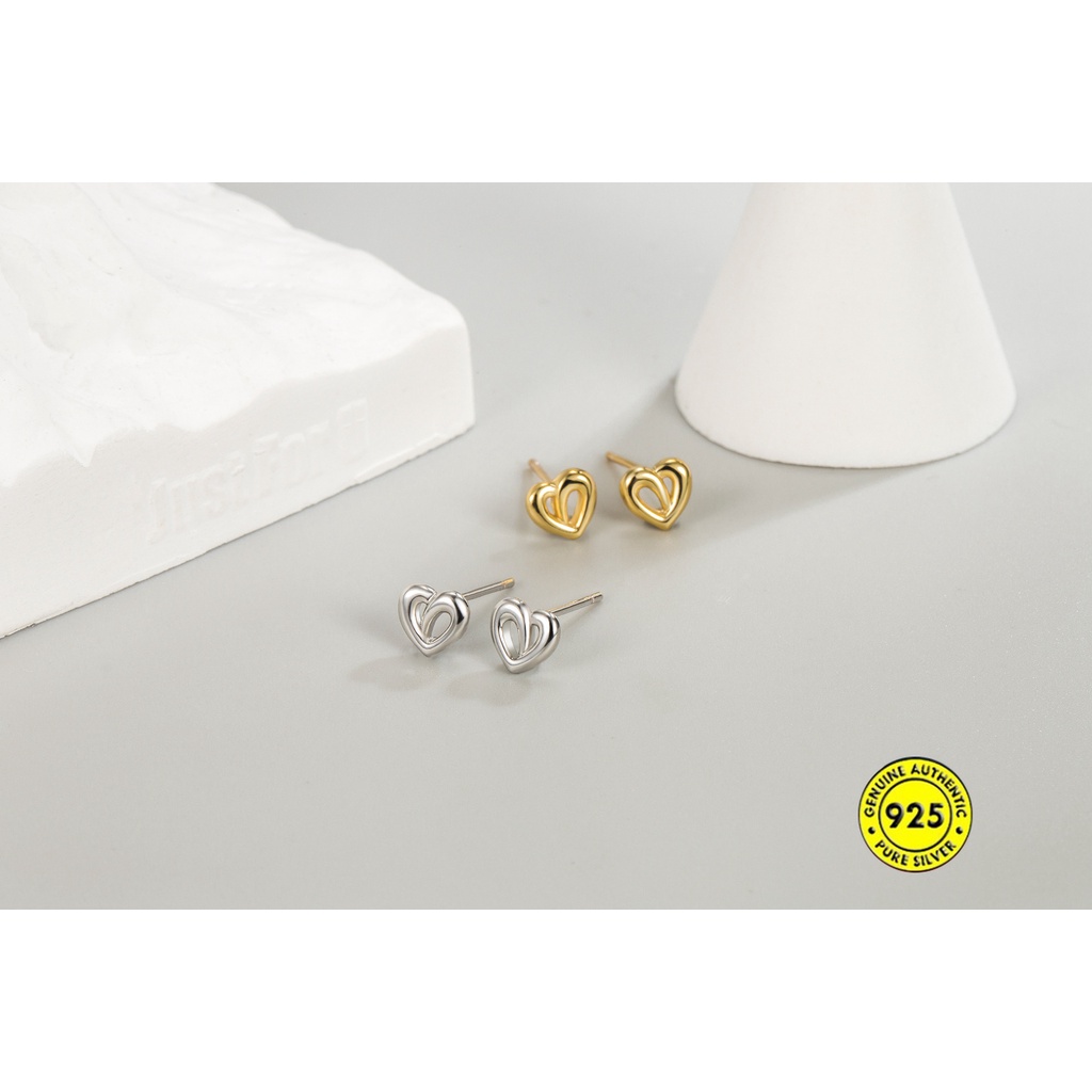 Anting Stud Bentuk Hati Bahan Sterling Silver Untuk Wanita