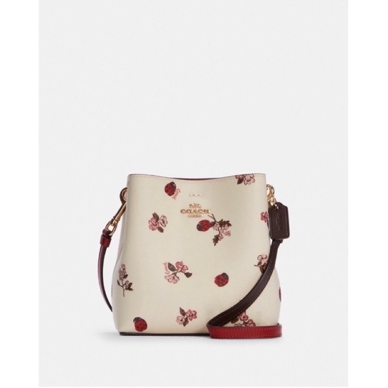 [ORIGINAL 100%] COACH MINI TOWN BUCKET BAG WITH LADYBUG FLORAL PRINT