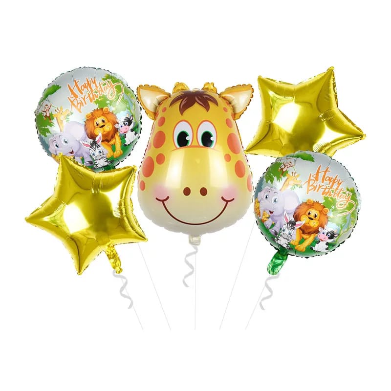 Balon Foil Set 5pcs Animal Jungle Safari Hewan / Balon Dekorasi Ulang Tahun