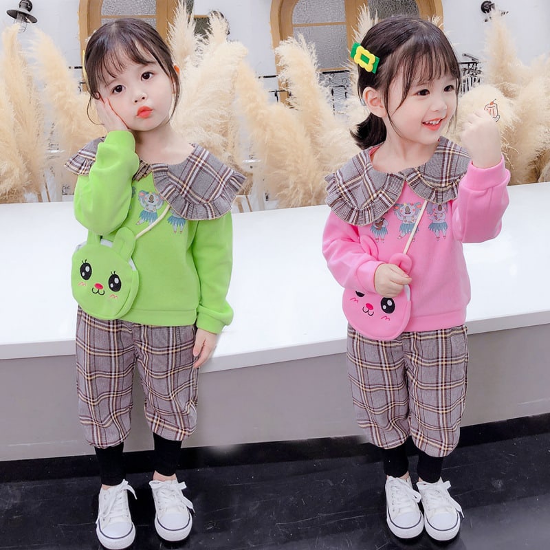 Promo !! Setelan baju anak cewek / setelan three koala party beach import ukuran 1-3tahun (oren, pink, hijau) / One set anak perempuan