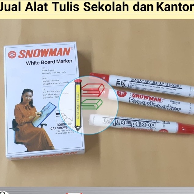 Spidol White Board Papan Tulis Kaca Snowman BG-12 Merah Red Ecer