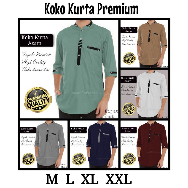 AZAM - KOKO KEMEJA BAJU KURTA PREMIUM M, L , XL, XXL, 3XL JUMBO HIJAU MINT HIJAU TOSKA MUDA  TOSCA T