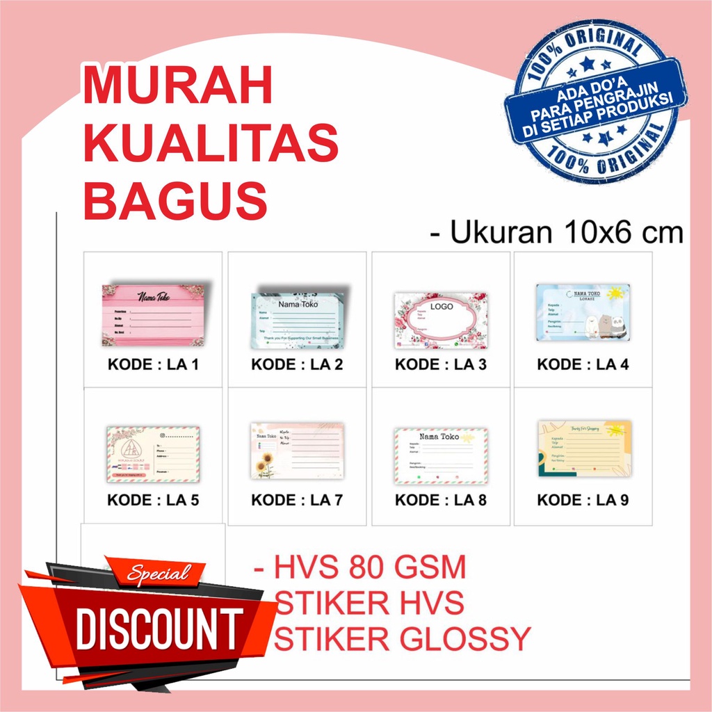 

ALAMAT PENGIRIMAN LABEL STIKER / NON STIKER Matte/HVS/GLOSSY PAKET OLSHOP MURAH MERIAH SELALU