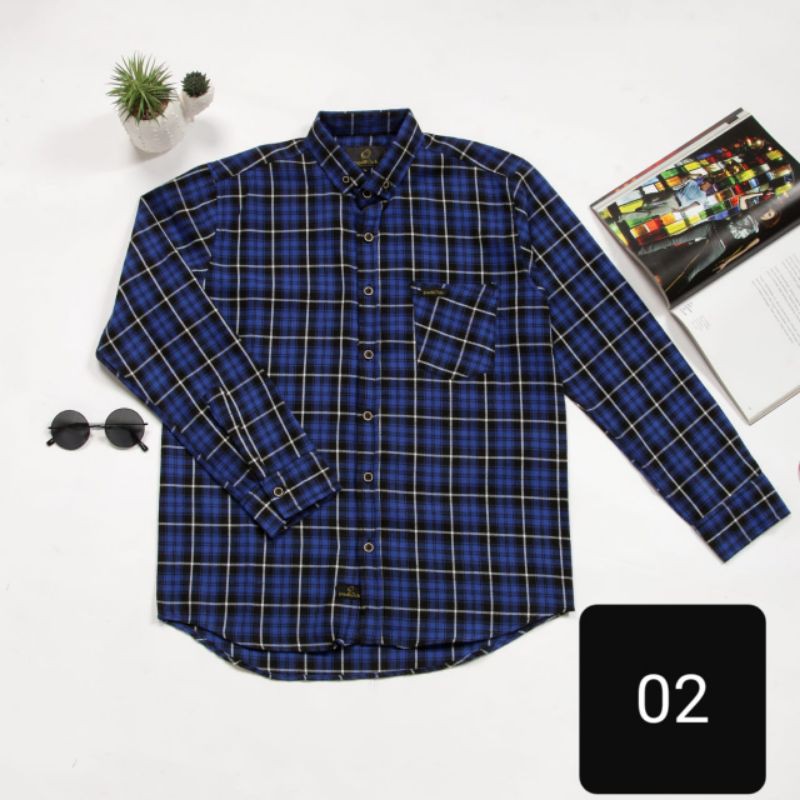Kemeja Flanel Lengan Panjang Pria Biru Hitam | Fashion Pria | Hem Pria | Kemeja Kekinian