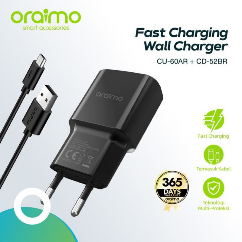 Charger Fast charging 1.4A Original Oraimo garansi 1tnh trever charger