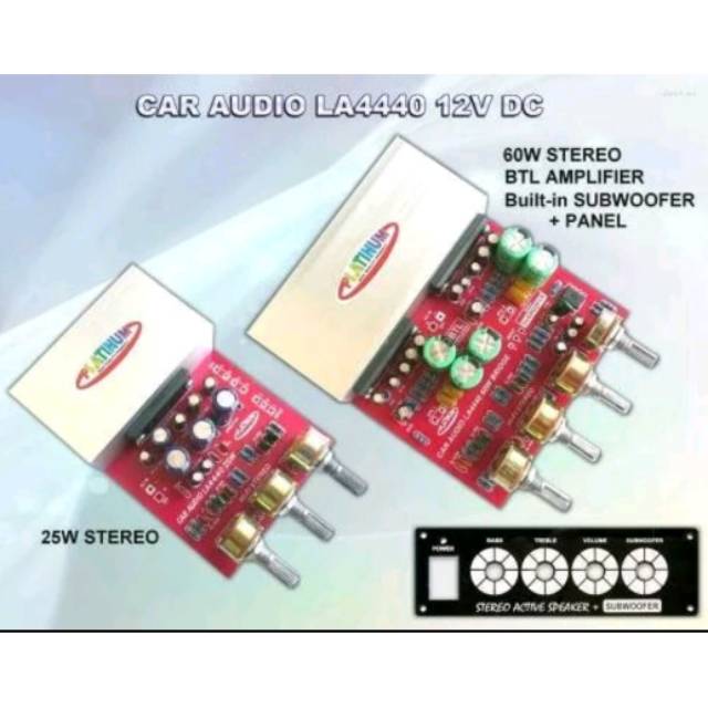 KIT POWER AMPLIFIER 12V STEREO BTL LA4440 + SUBWOOFER + PANEL