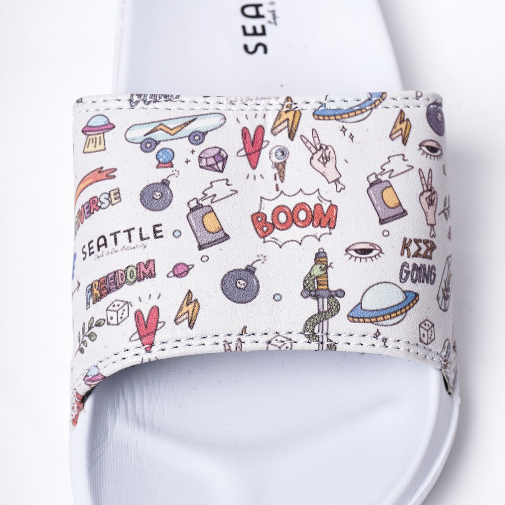 Seattle - Slippers Basic Red Black / Sandal Slop / Sandal Slide / Sandal Slip On Unisex-Scribbles White