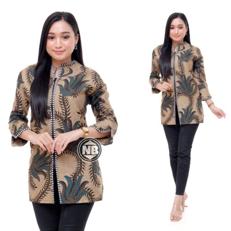 tey-17 Batik wanita ASJ SA HRB026 Kenongo Kemeja Tosca Pendek-Gedangan