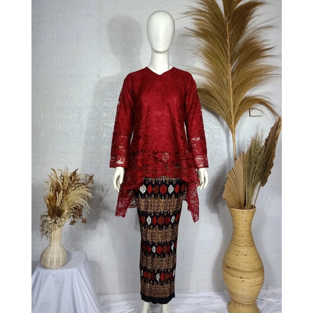 PROMO kebaya brukat rinjani jumbo / kebaya modern/ rok plisket / set bianca