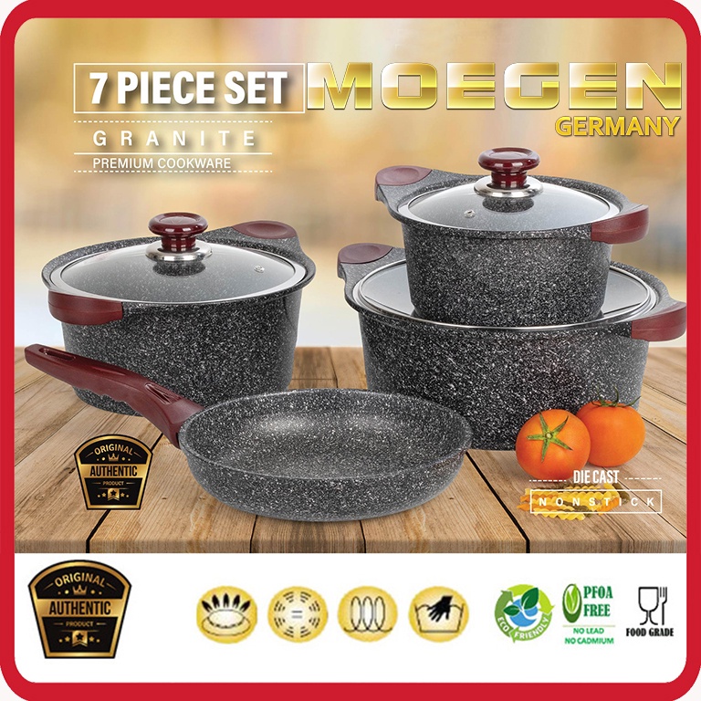 ORIGINAL MOEGEN Germany 7pcs granite series casserole n fry pan anti lengket original